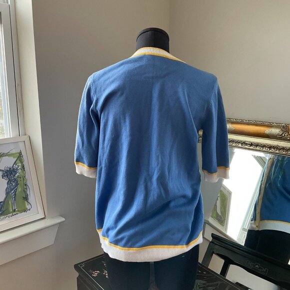 Bob Mackie Floral Embroidered Button-Up Crew Neck Cardigan Sweater Size S Blue - Picture 3 of 3